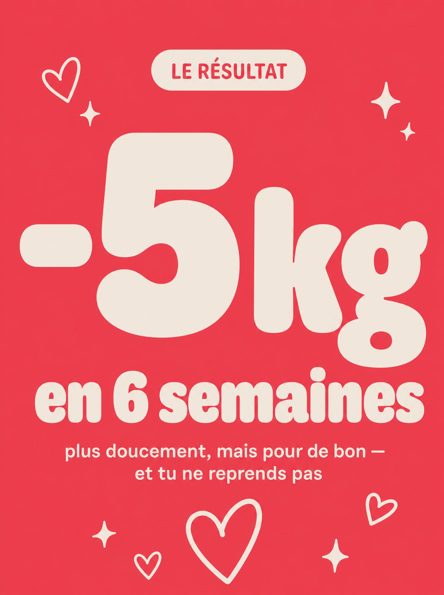 Le résultat : -5 kg en 6 semaines, plus doucement mais pour de bon, et tu ne reprends pas